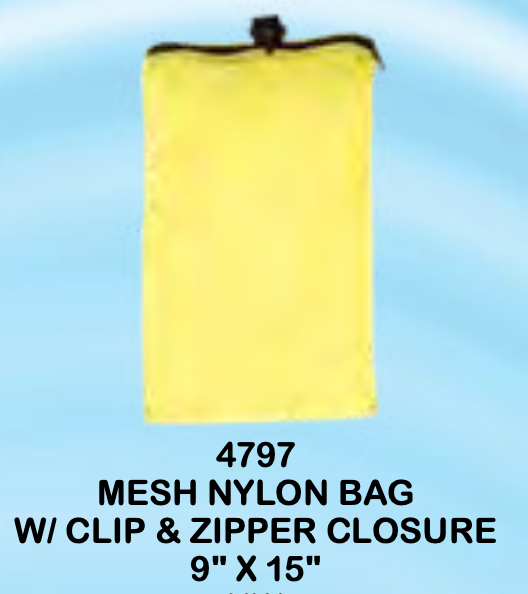 Nylon Mesh Bag w/Clip and Zipper 9" x 15"
